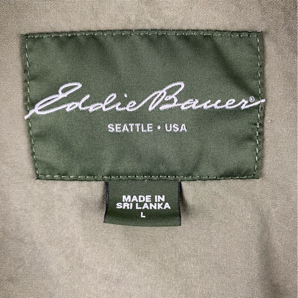 Eddie Bauer Military Jacket Olive Green Brass Full Zip Lightweight Casual Coat L - Picture 6 of 14